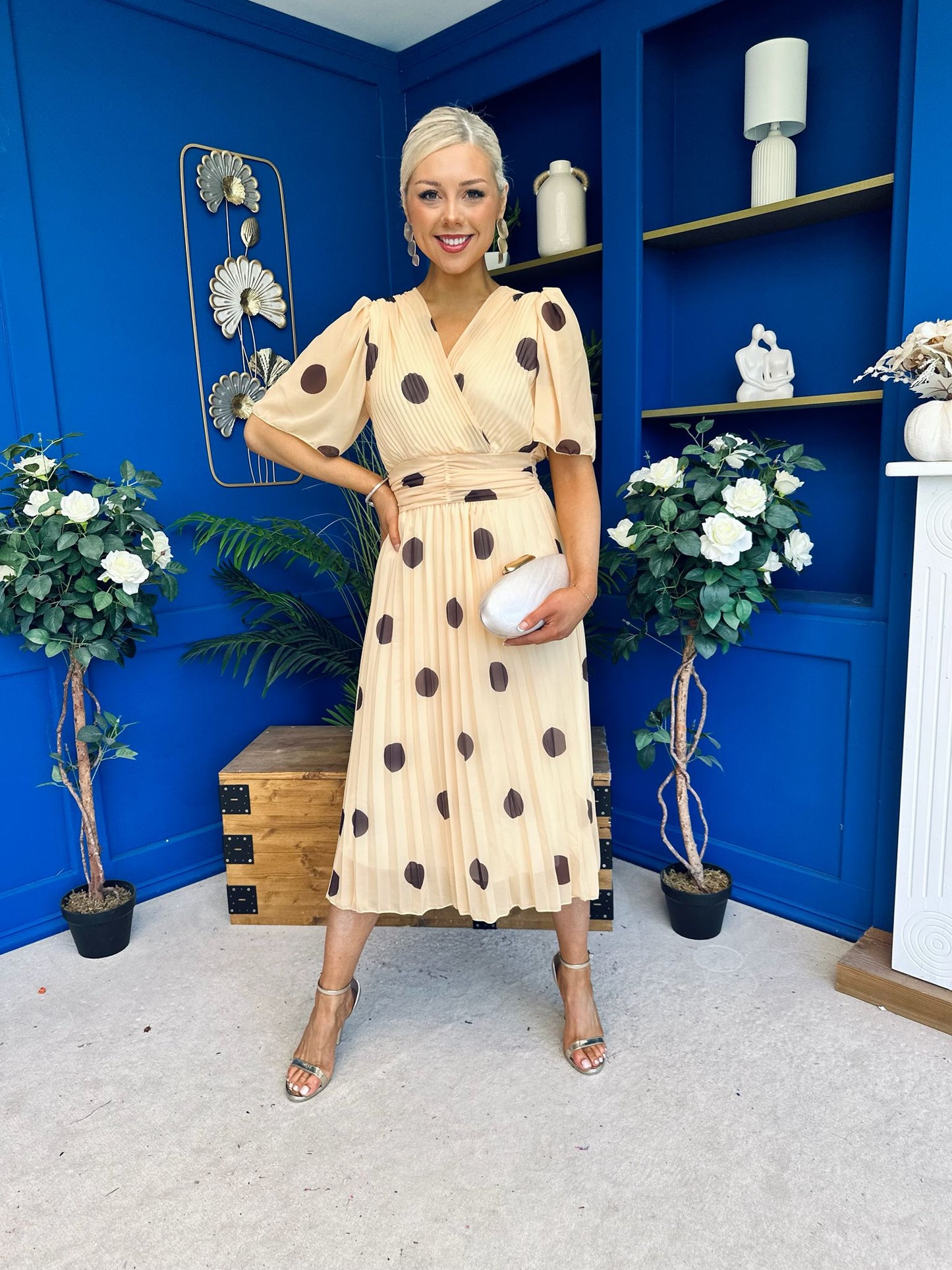 Daire Pleated Midi Dress Coco Polka Yellow