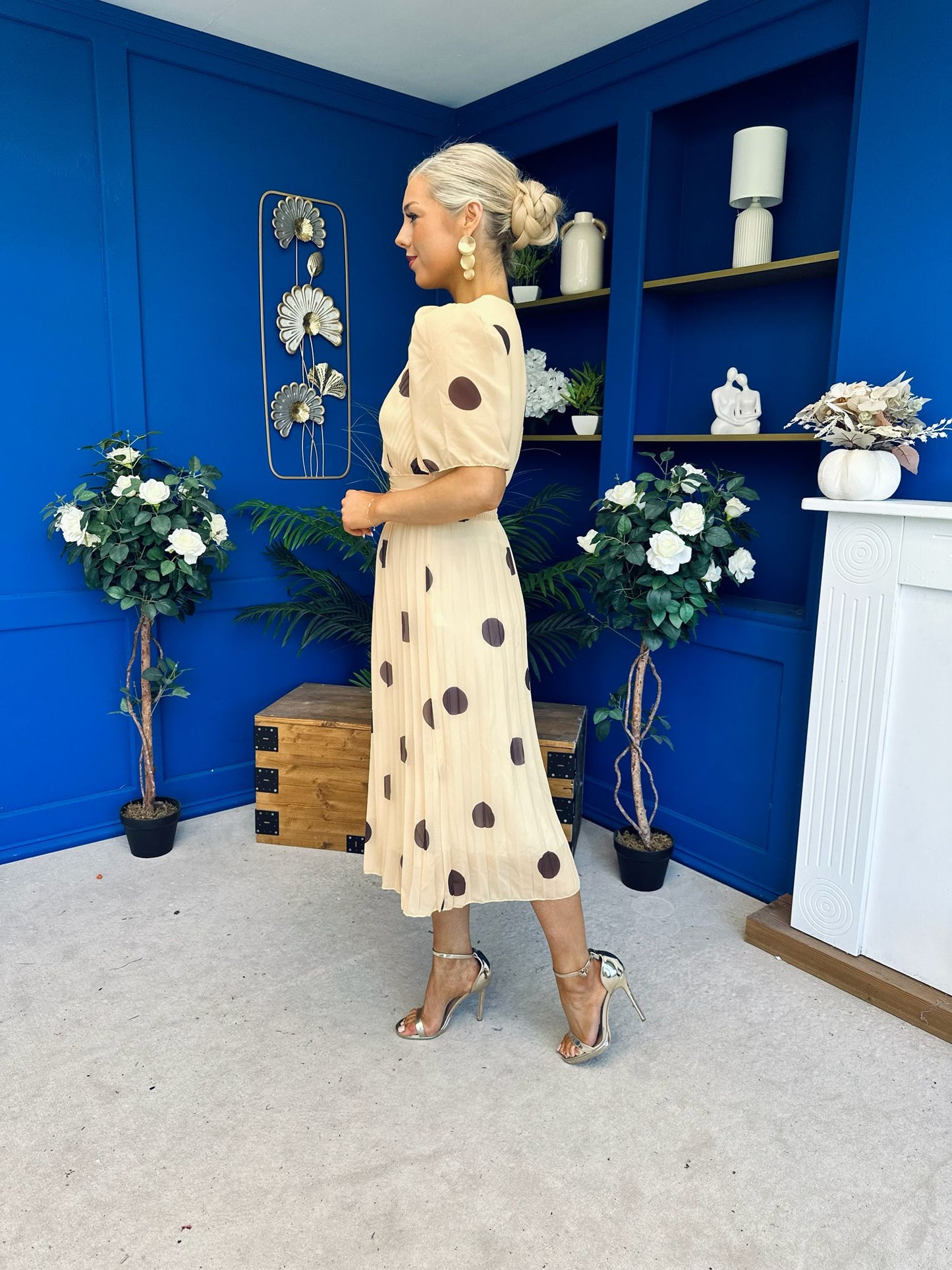 Daire Pleated Midi Dress Coco Polka Yellow