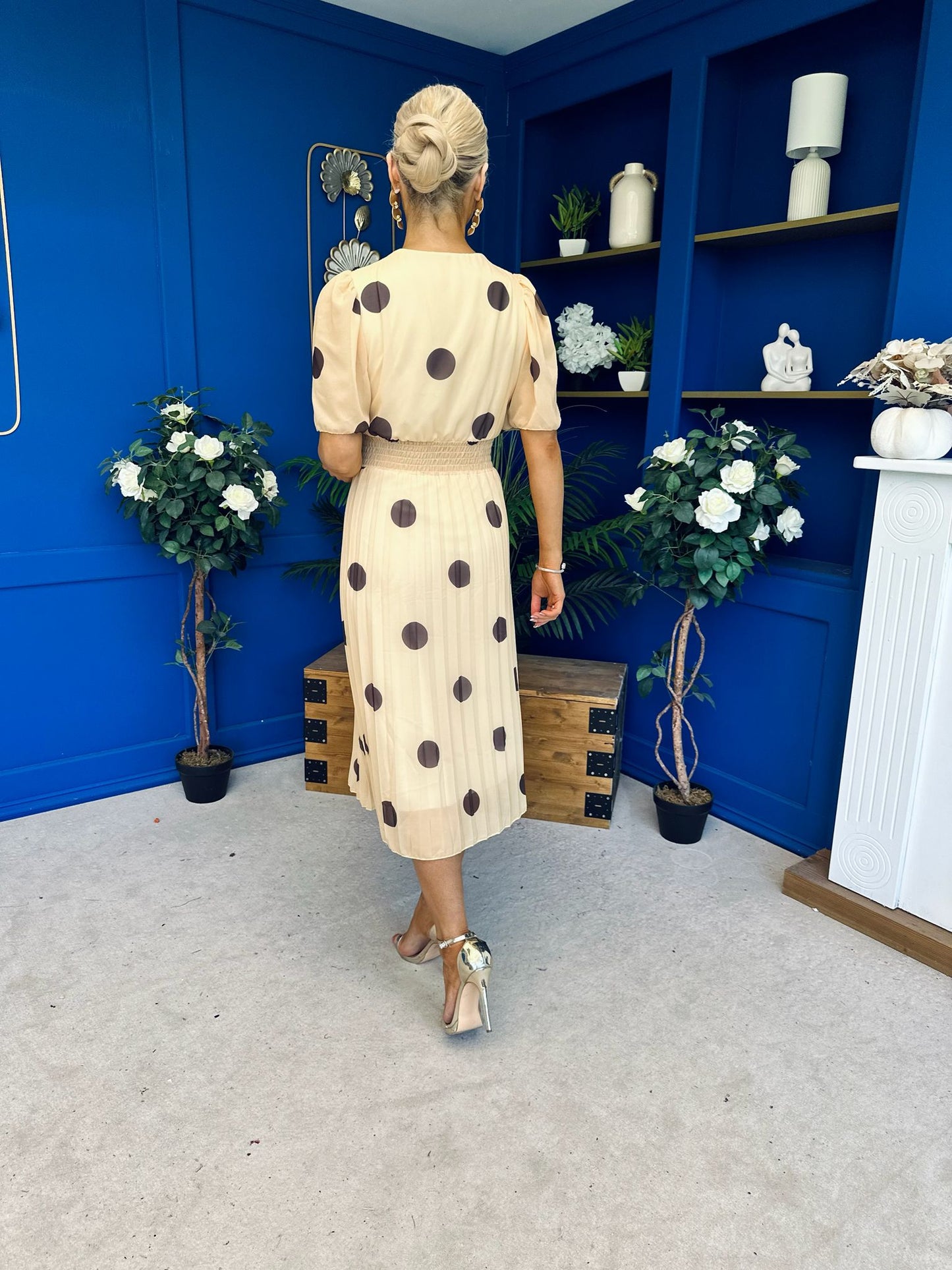 Daire Pleated Midi Dress Coco Polka Yellow