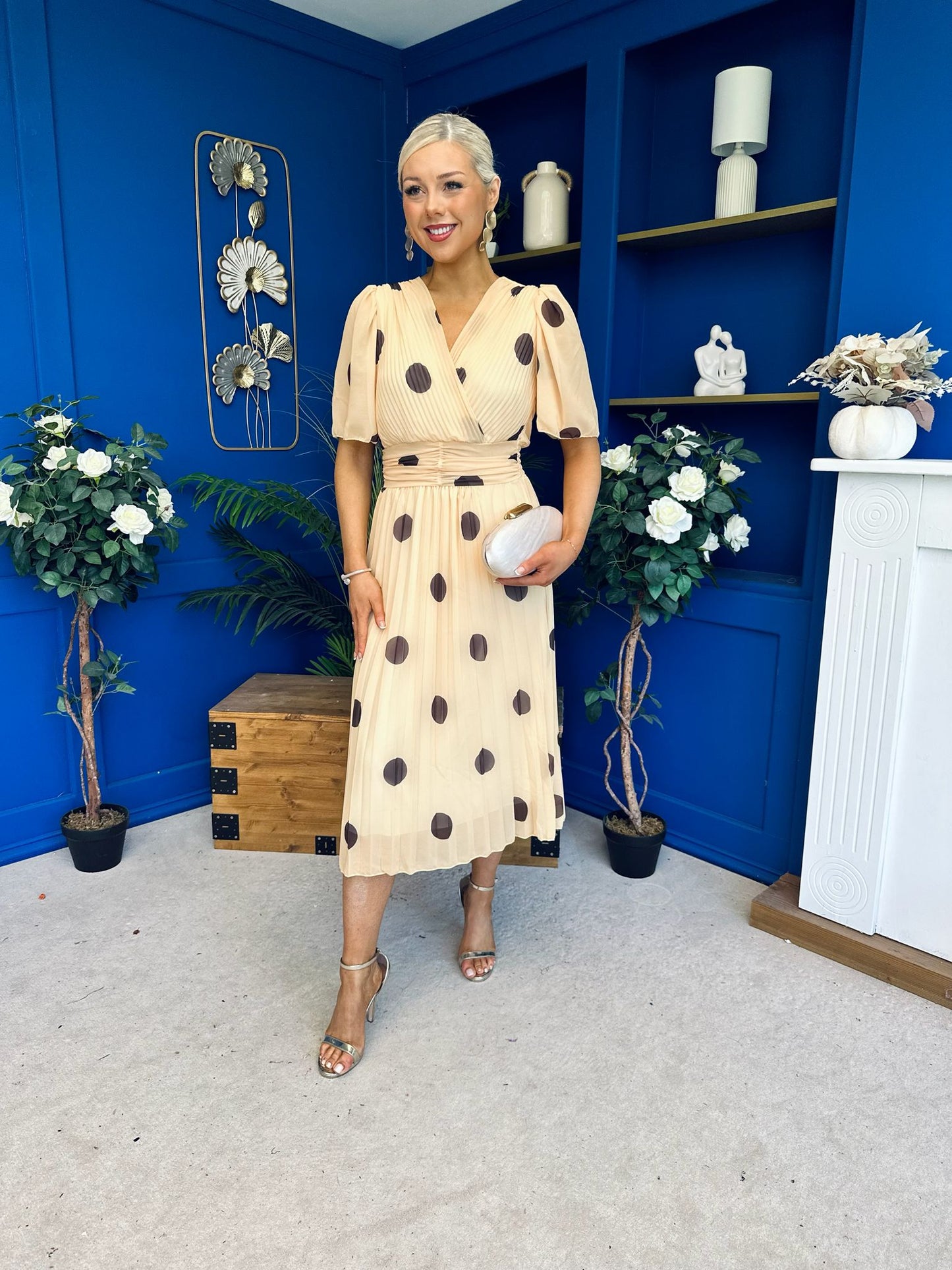 Daire Pleated Midi Dress Coco Polka Yellow