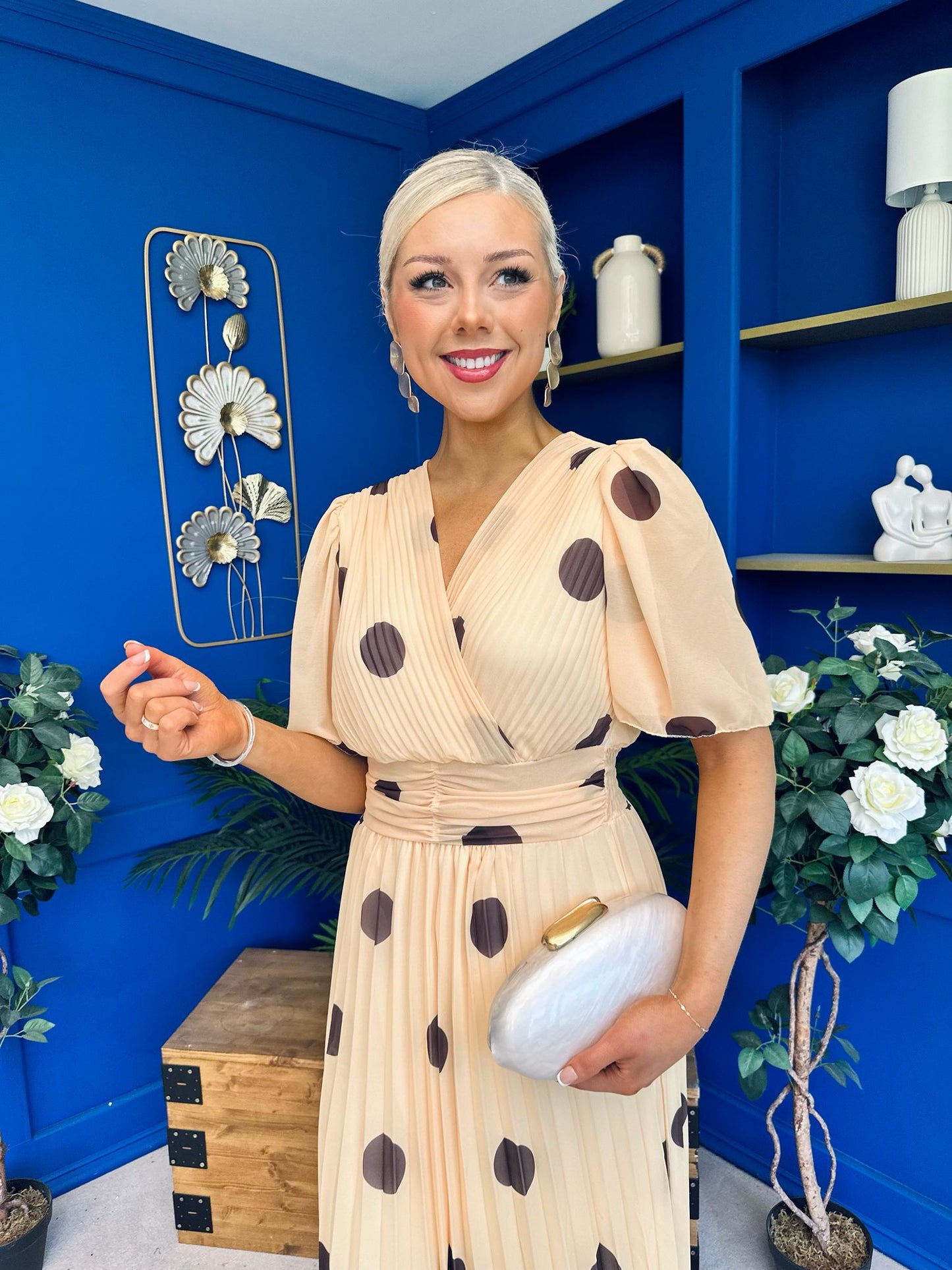 Daire Pleated Midi Dress Coco Polka Yellow