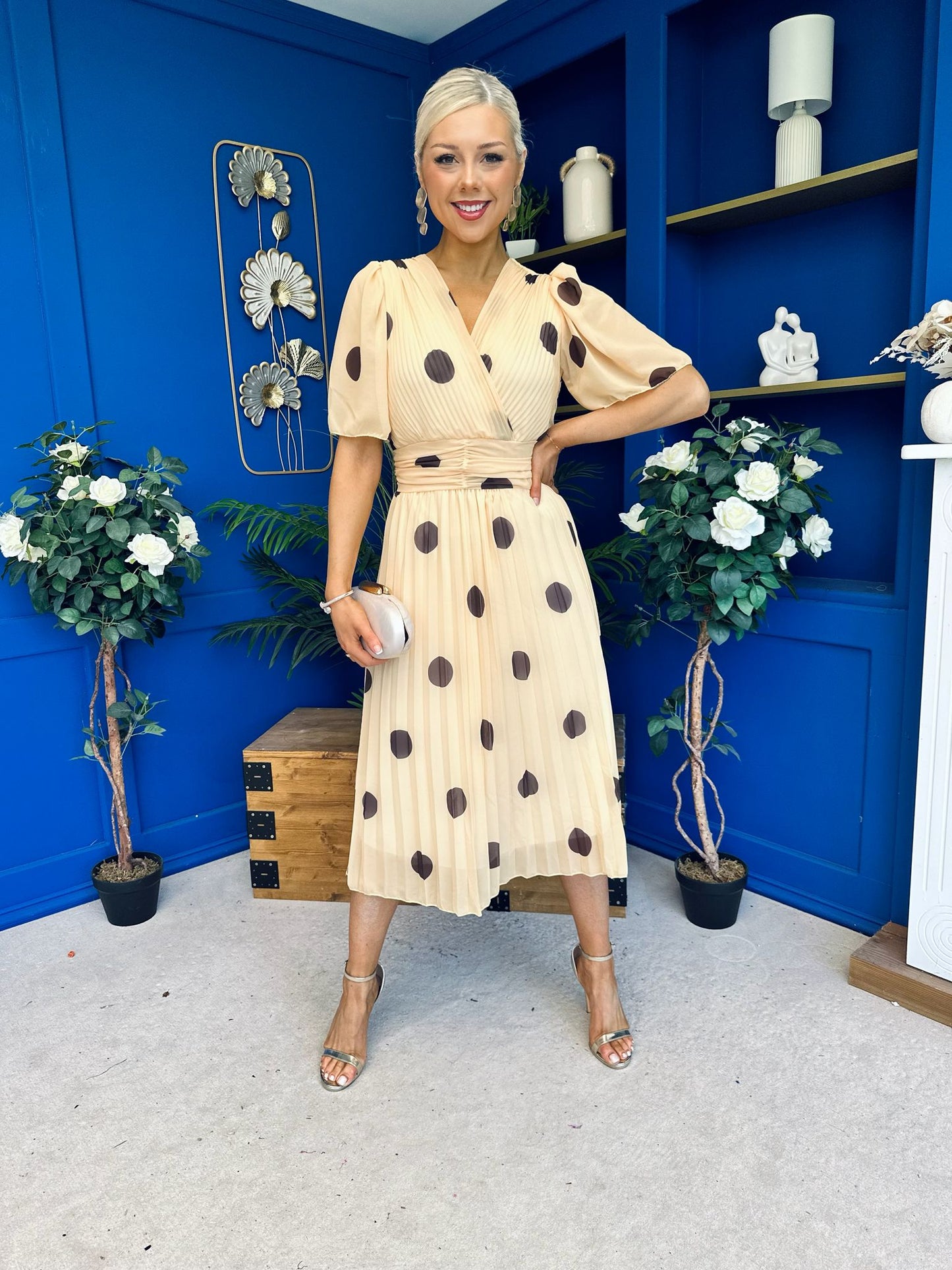 Daire Pleated Midi Dress Coco Polka Yellow