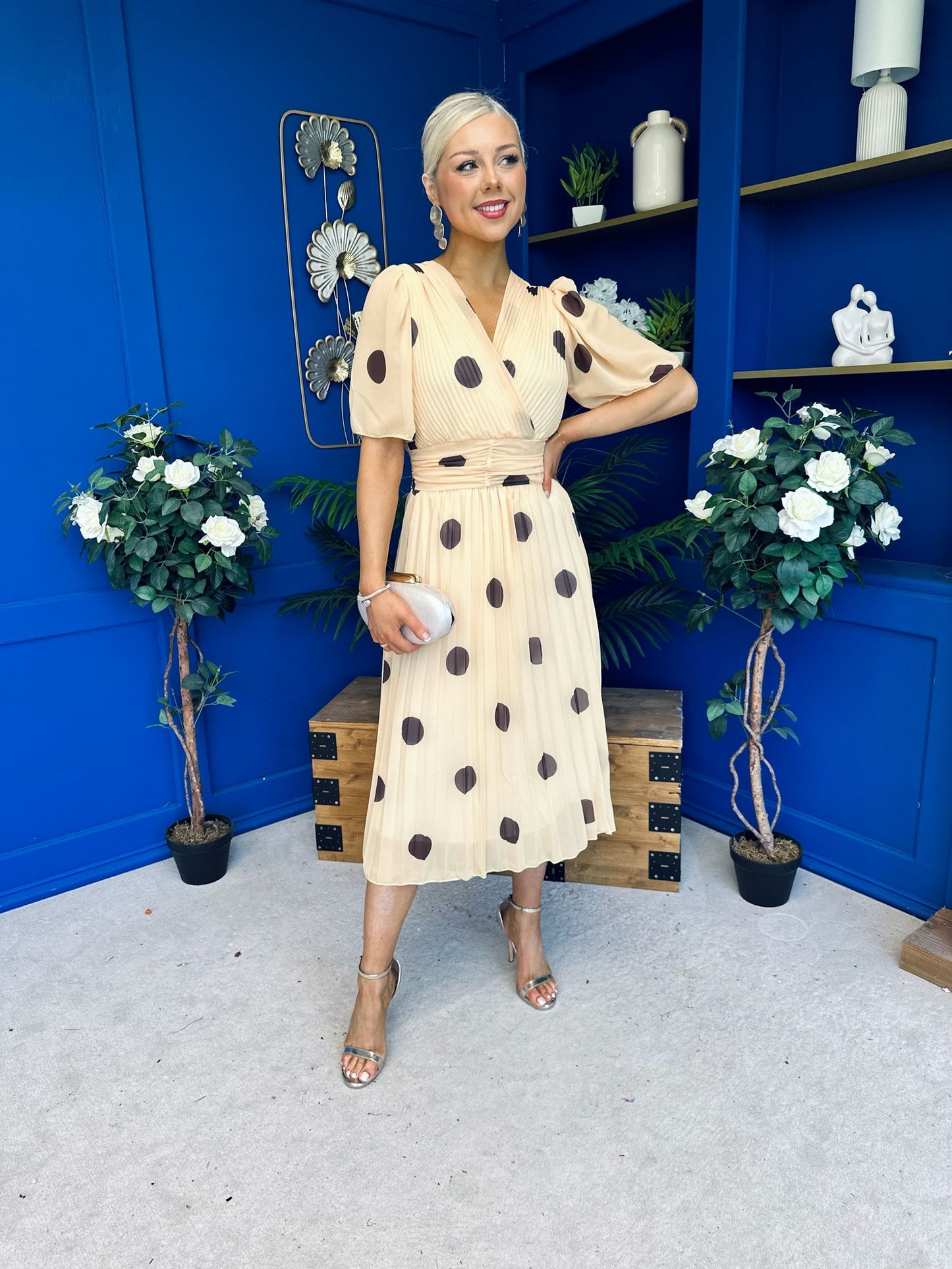 Daire Pleated Midi Dress Coco Polka Yellow