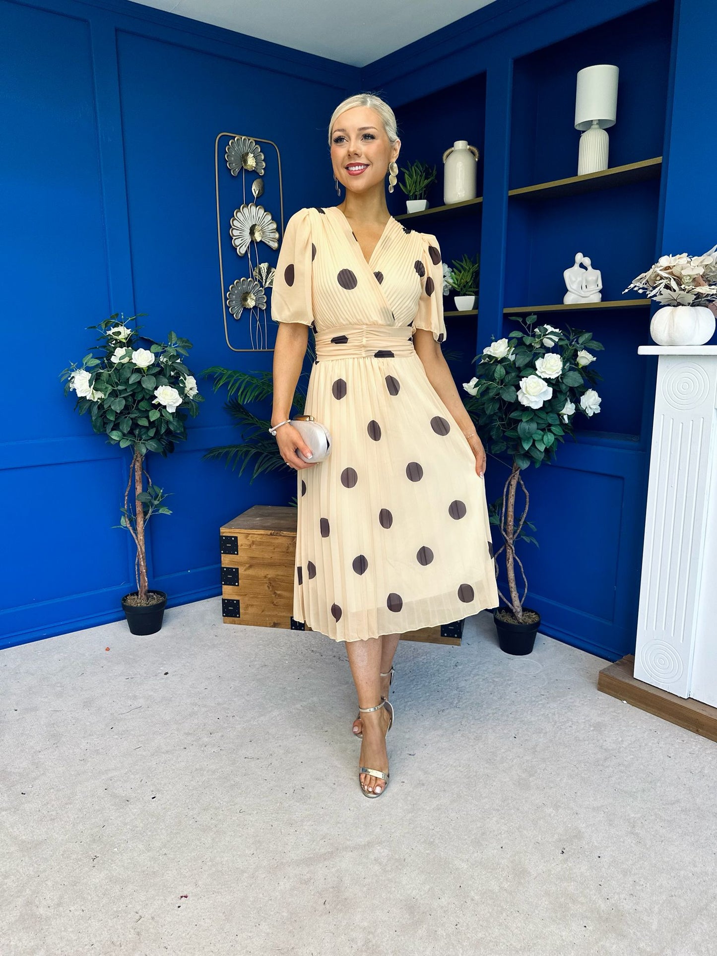 Daire Pleated Midi Dress Coco Polka Yellow