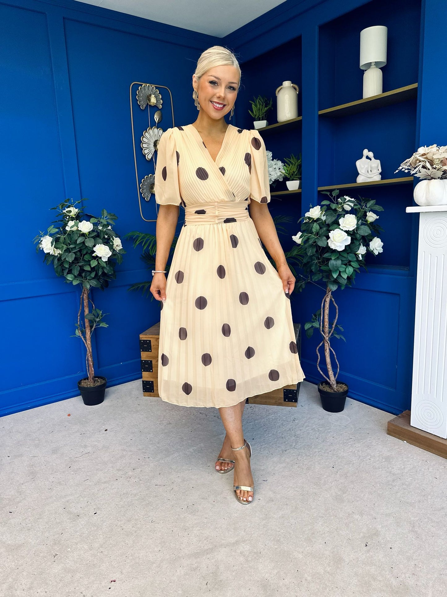 Daire Pleated Midi Dress Coco Polka Yellow