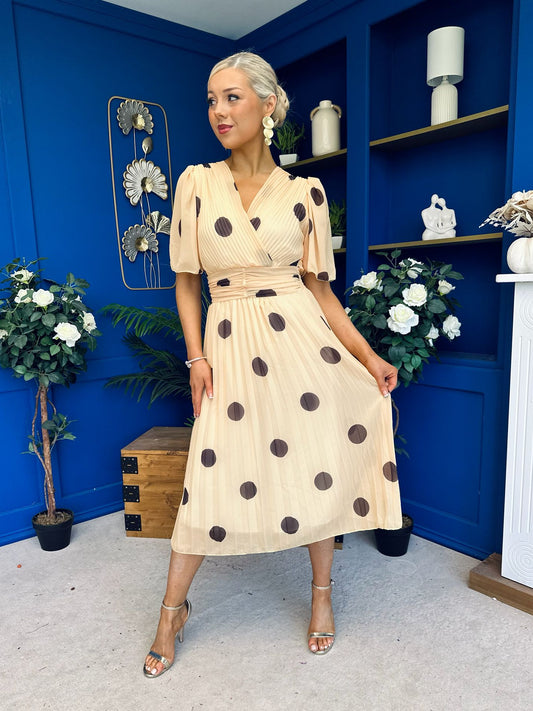 Daire Pleated Midi Dress Coco Polka Yellow