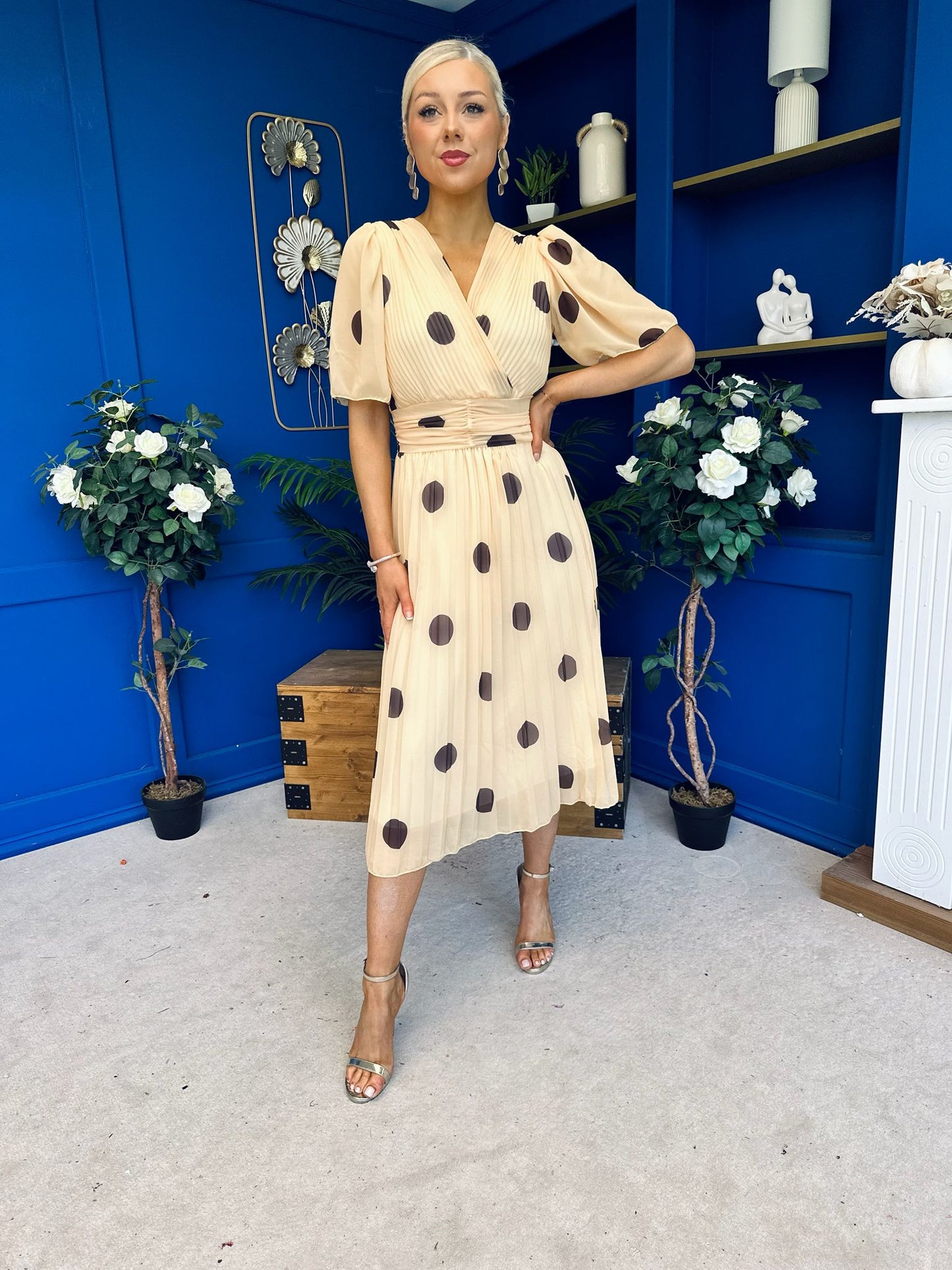 Daire Pleated Midi Dress Coco Polka Yellow