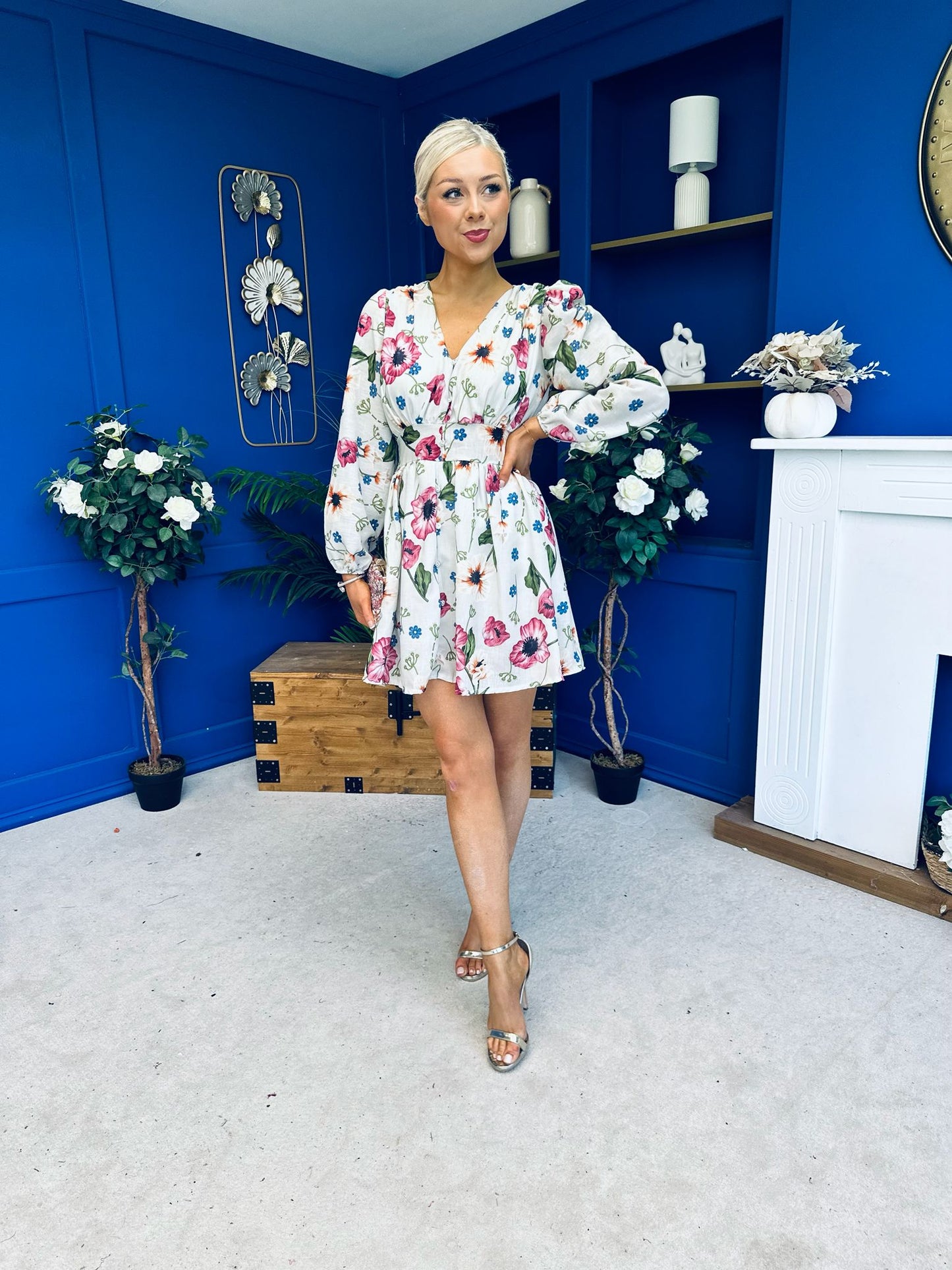 Hope Button Detail Mini Dress Floral Green