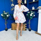 Hope Button Detail Mini Dress Floral Ivory