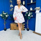 Hope Button Detail Mini Dress Floral Ivory