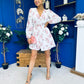 Hope Button Detail Mini Dress Floral Ivory