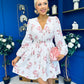 Hope Button Detail Mini Dress Floral Ivory