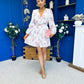 Hope Button Detail Mini Dress Floral Ivory