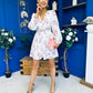 Hope Button Detail Mini Dress Floral Ivory