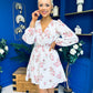 Hope Button Detail Mini Dress Floral Ivory