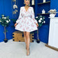 Hope Button Detail Mini Dress Floral Ivory