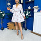 Hope Button Detail Mini Dress Floral Ivory