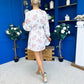 Hope Button Detail Mini Dress Floral Ivory