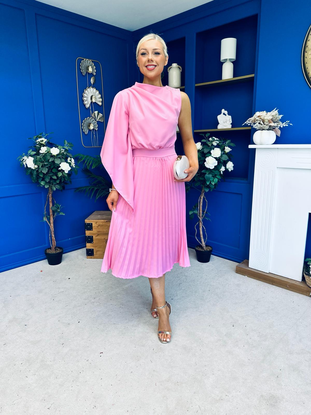 Arabella Pleated Occasion Midi Dress Baby Pink