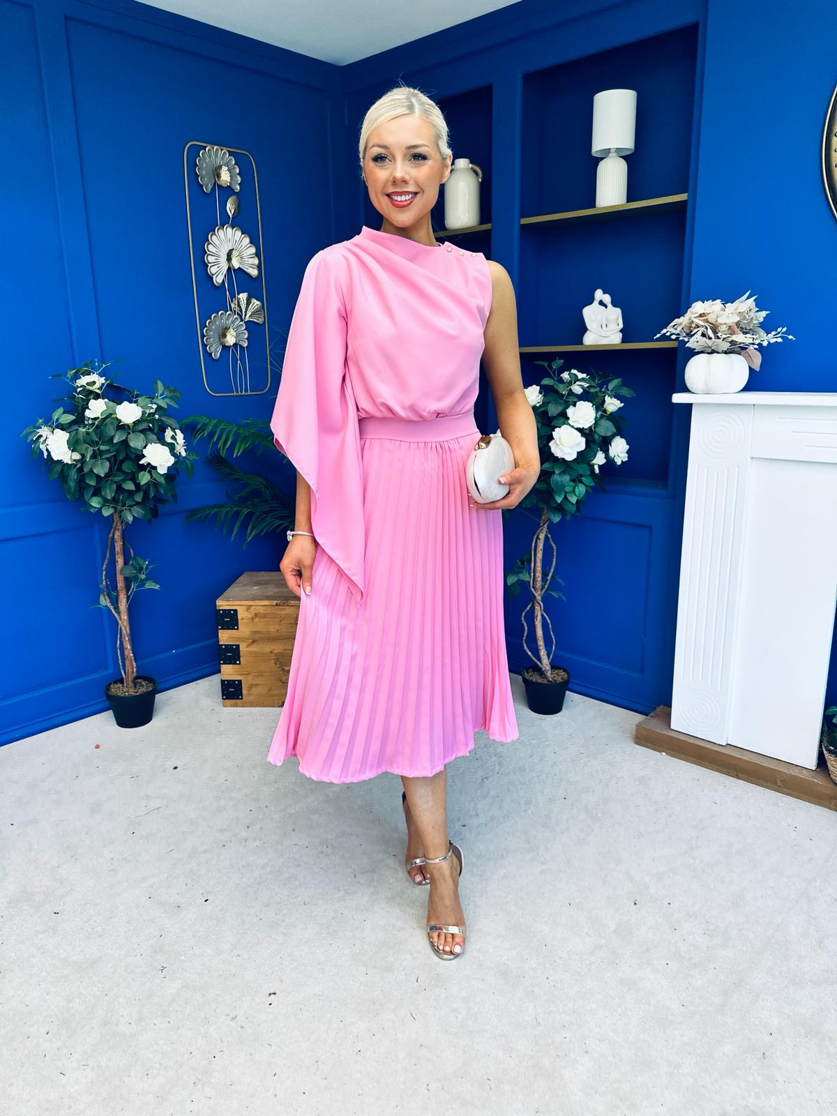 Arabella Pleated Occasion Midi Dress Baby Pink