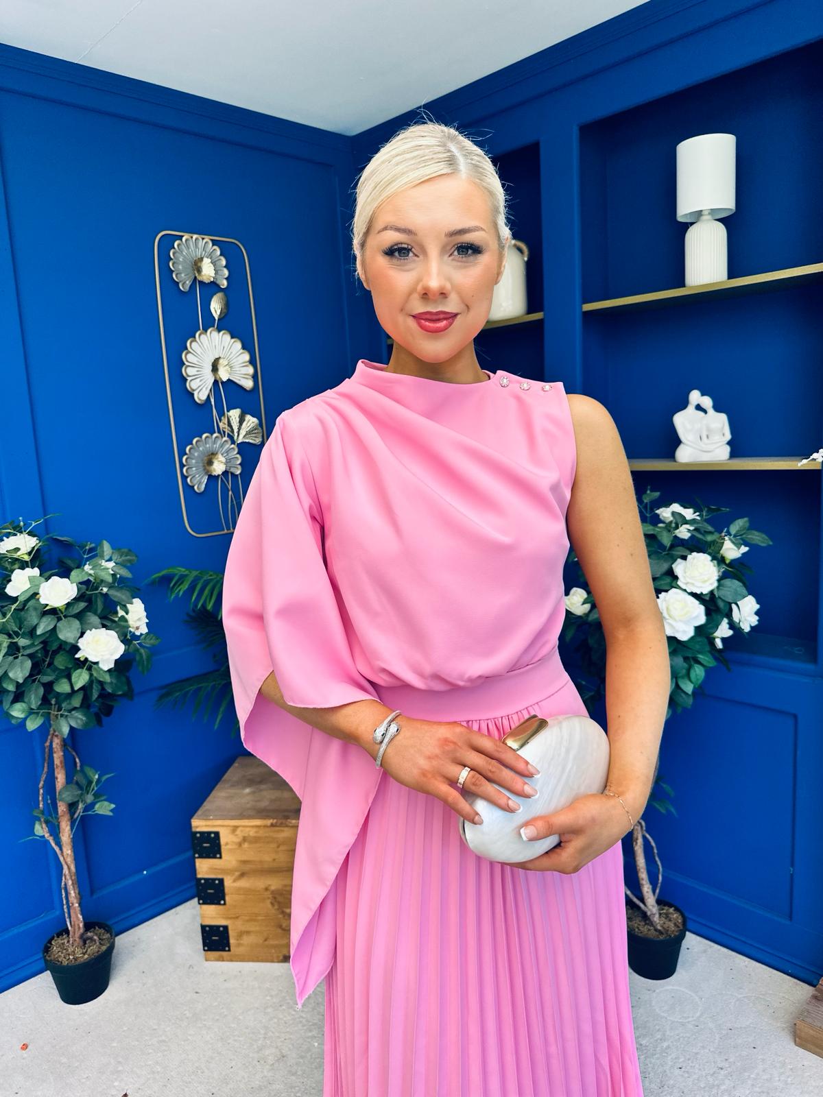 Arabella Pleated Occasion Midi Dress Baby Pink