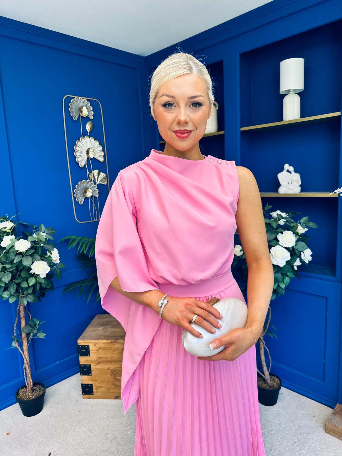 Arabella Pleated Occasion Midi Dress Baby Pink
