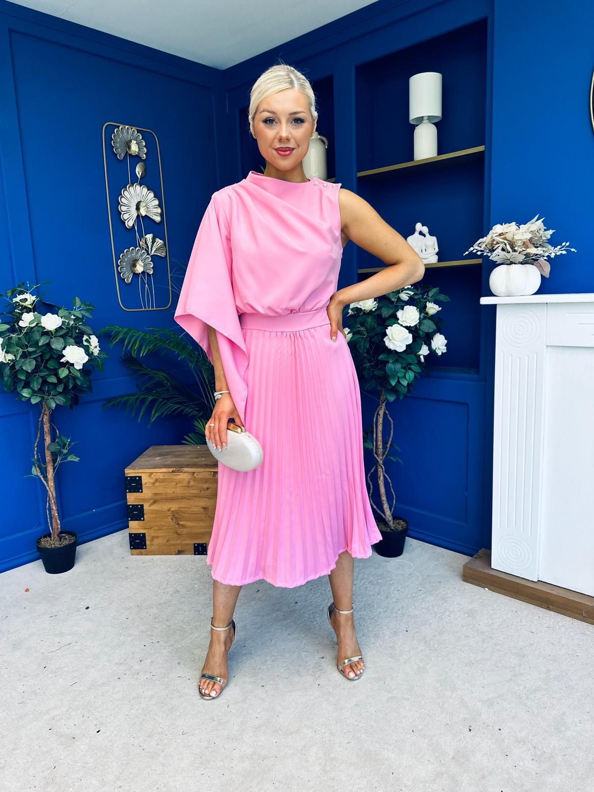 Arabella Pleated Occasion Midi Dress Baby Pink