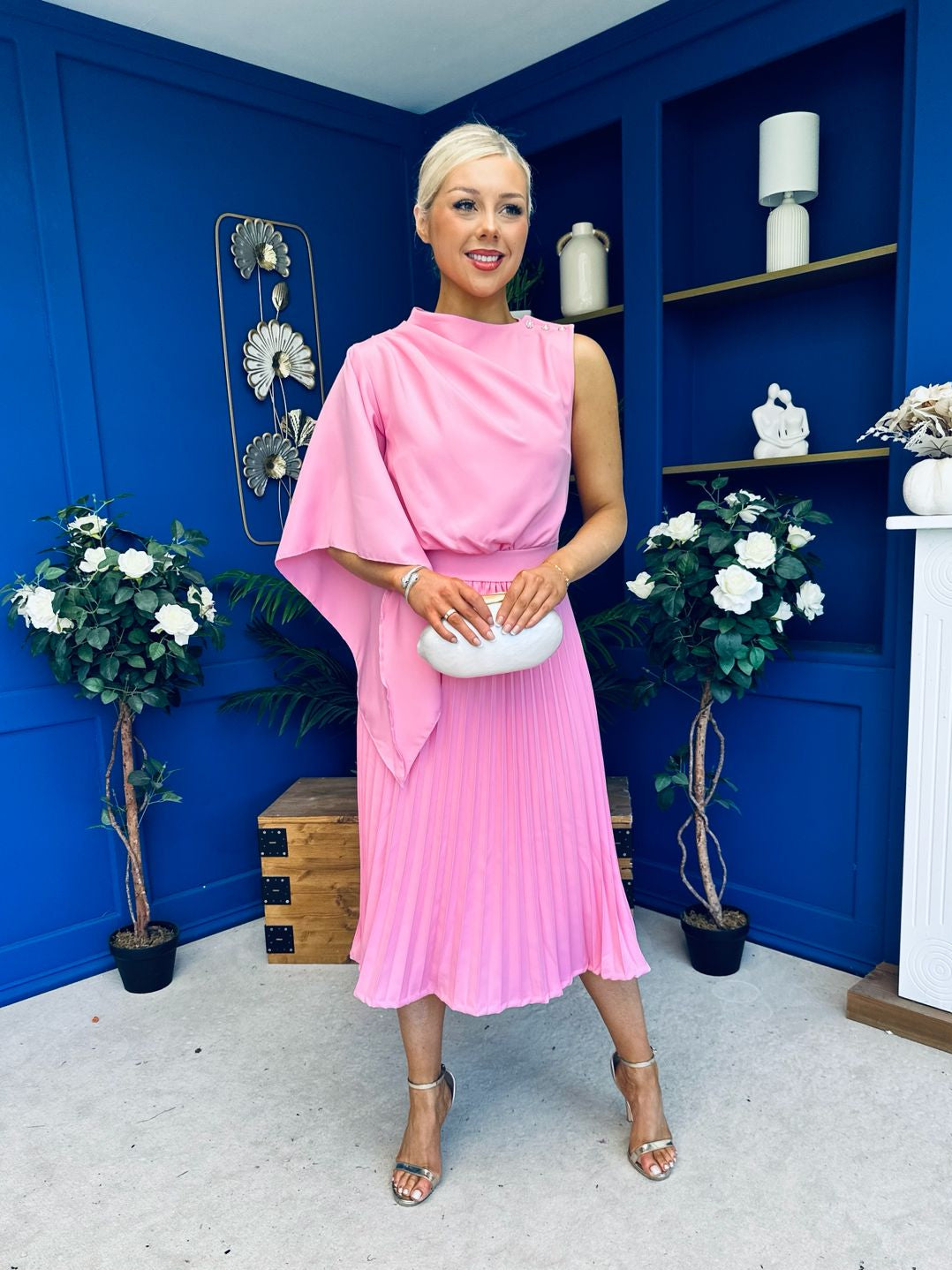Arabella Pleated Occasion Midi Dress Baby Pink