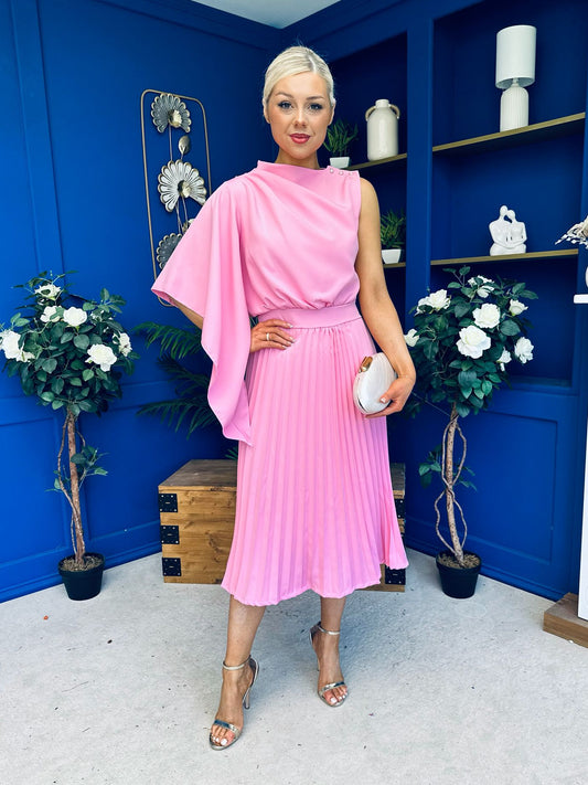Arabella Pleated Occasion Midi Dress Baby Pink