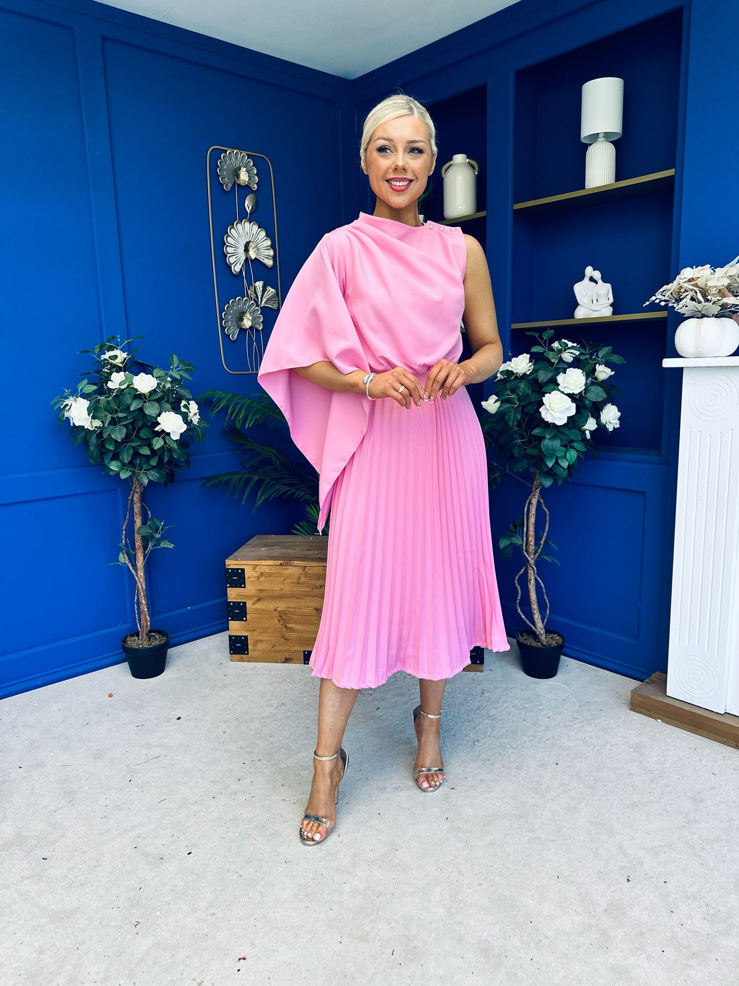 Arabella Pleated Occasion Midi Dress Baby Pink