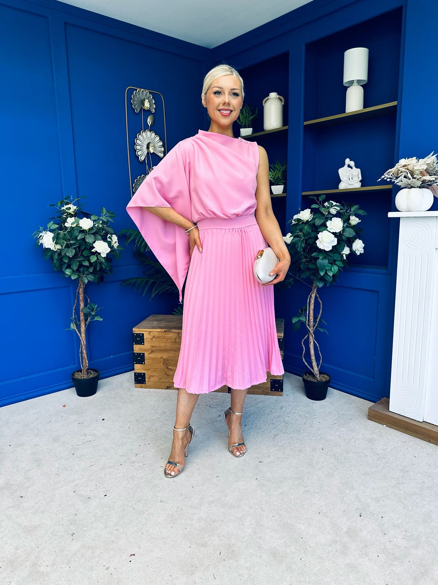 Arabella Pleated Occasion Midi Dress Baby Pink