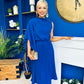 Arabella Pleated Occasion Midi Dress Cobalt