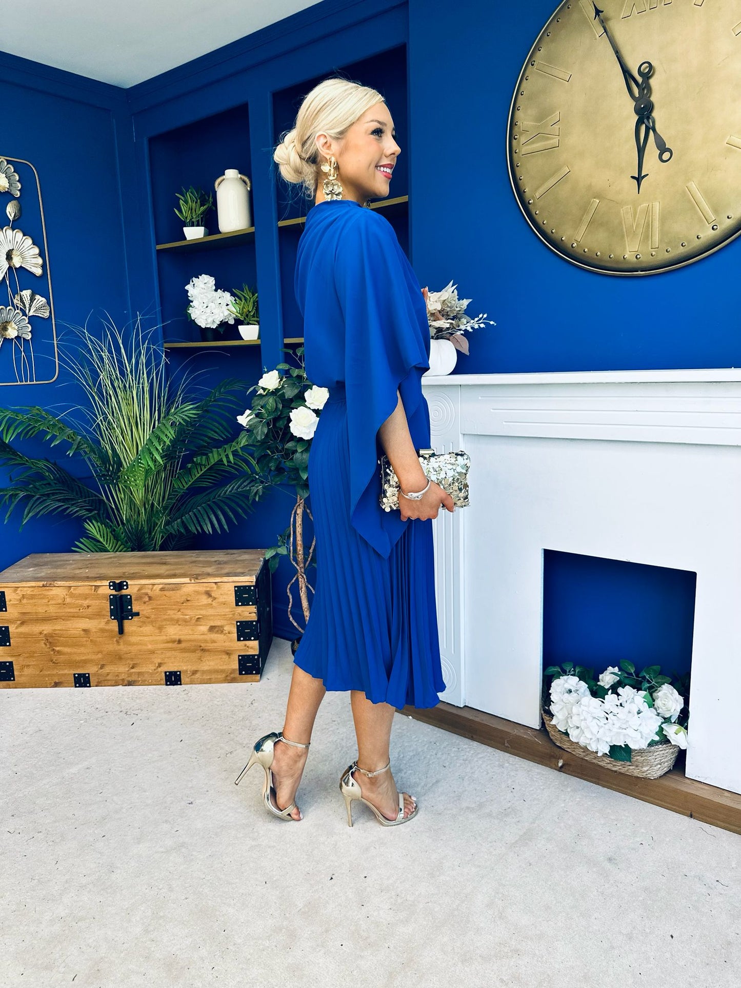 Arabella Pleated Occasion Midi Dress Cobalt