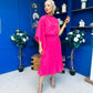 Arabella Pleated Occasion Midi Dress Cerise