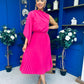 Arabella Pleated Occasion Midi Dress Cerise