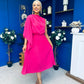 Arabella Pleated Occasion Midi Dress Cerise