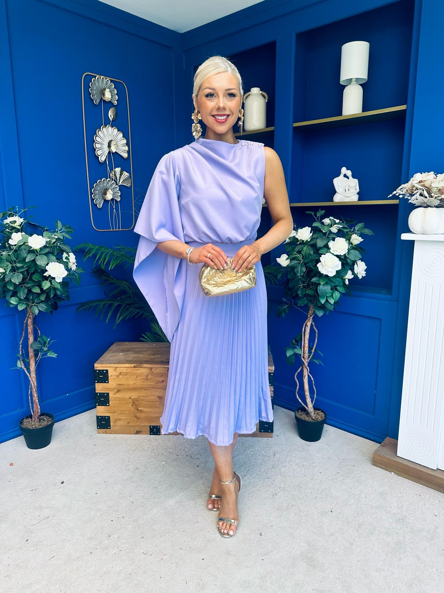 Arabella Pleated Occasion Midi Dress Lilac