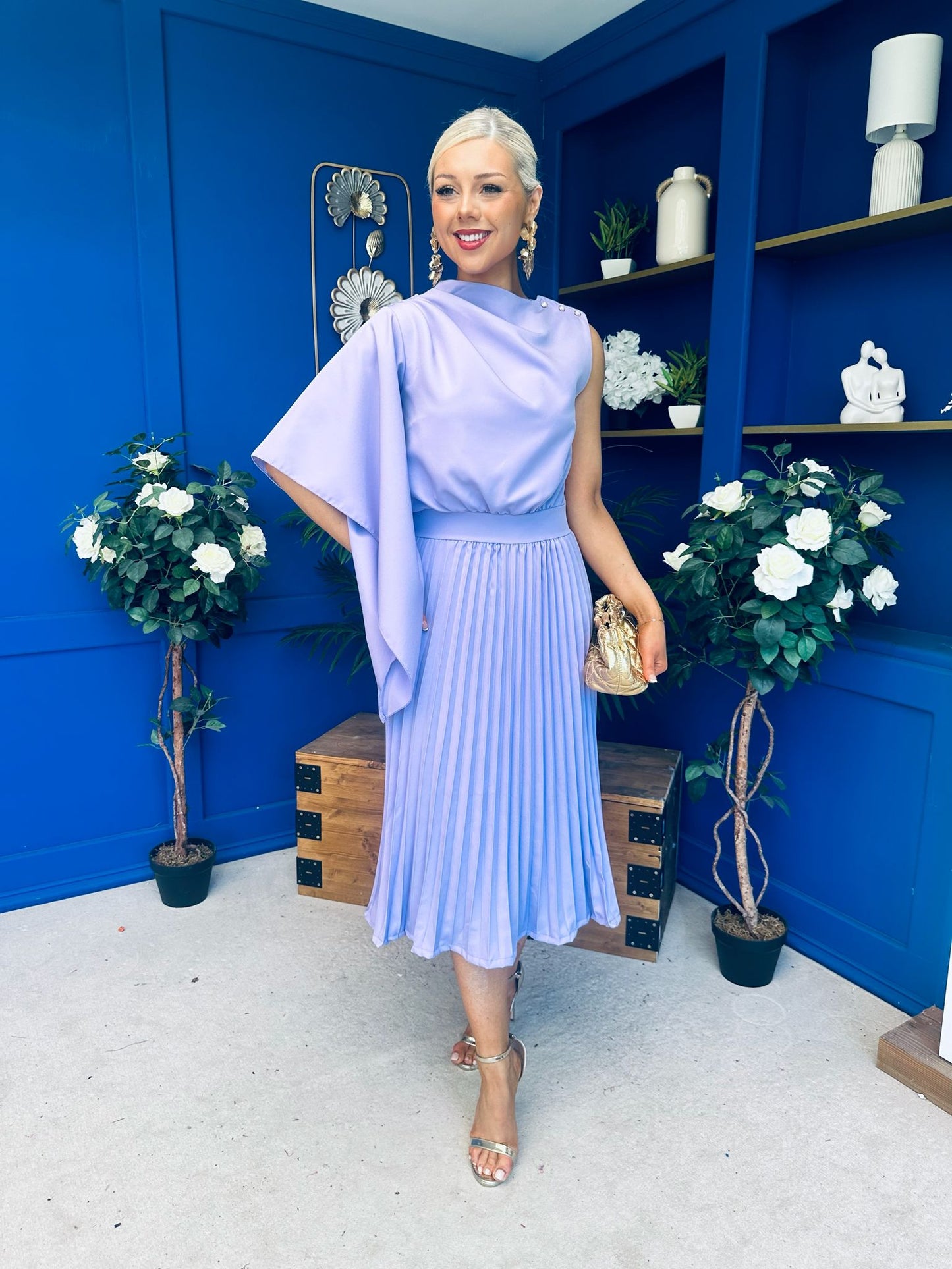 Arabella Pleated Occasion Midi Dress Lilac