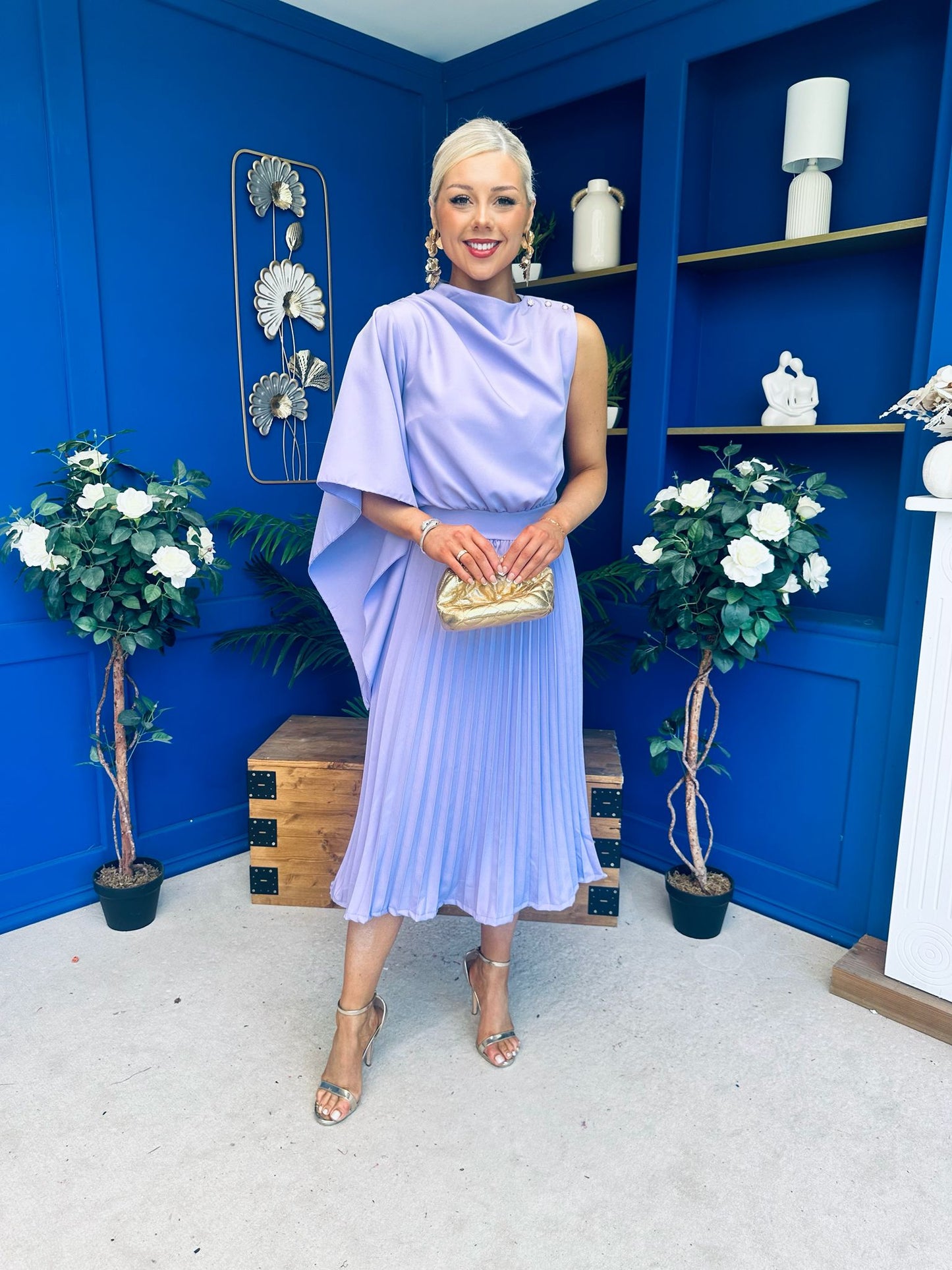 Arabella Pleated Occasion Midi Dress Lilac