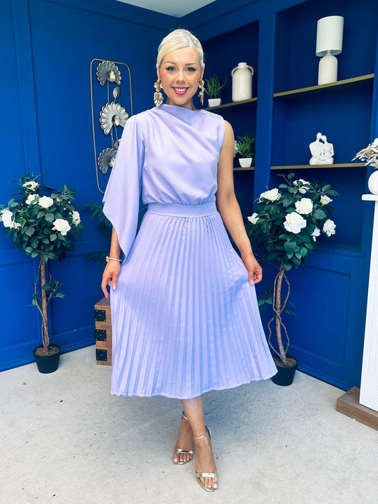 Arabella Pleated Occasion Midi Dress Lilac