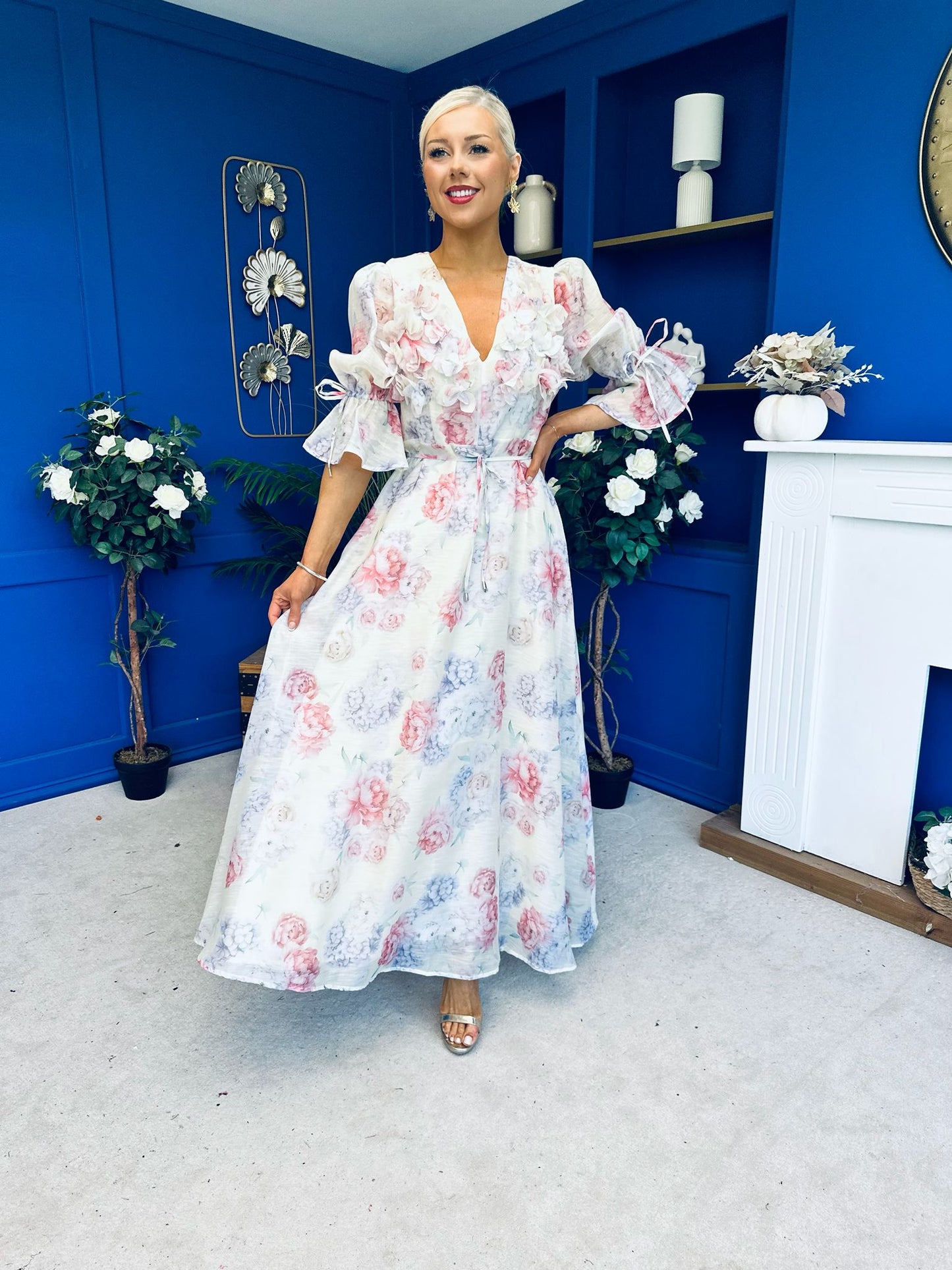 Holly 3D Floral Detailed Occasion Dress Floral Butter Cream