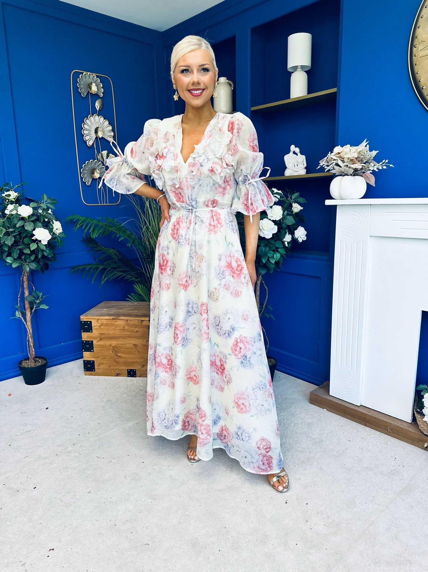 Holly 3D Floral Detailed Occasion Dress Floral Butter Cream