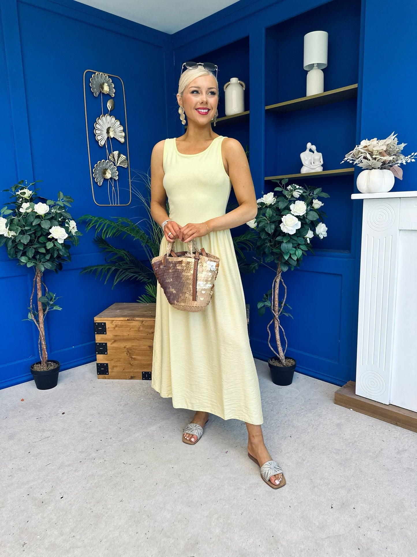Dorris Detailed Midi Dress Yellow