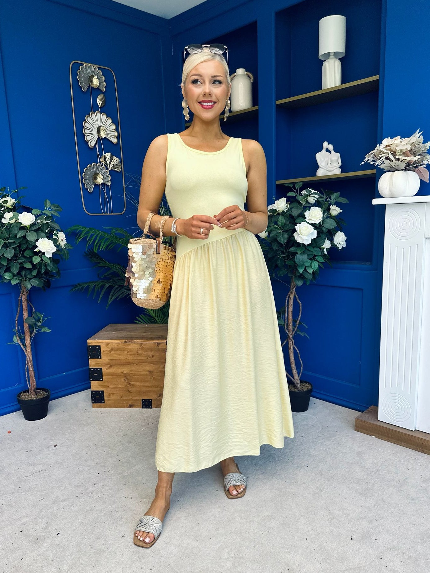 Dorris Detailed Midi Dress Yellow