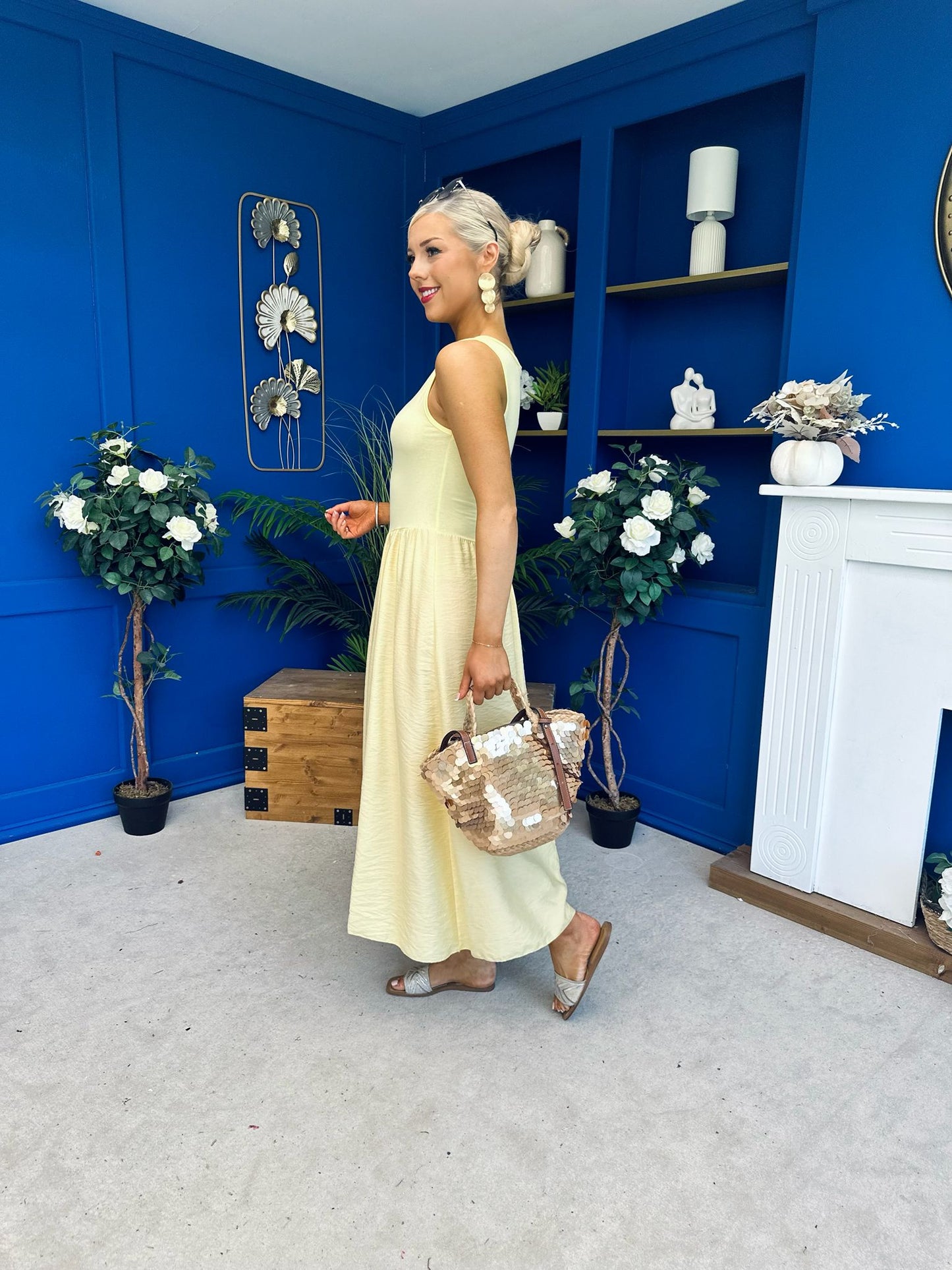 Dorris Detailed Midi Dress Yellow