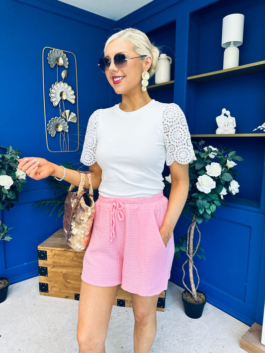 Gina Textured Casual Shorts Blush