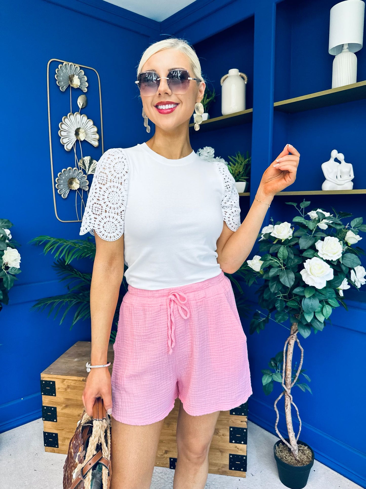 Tanya Crochet Sleeve Top White