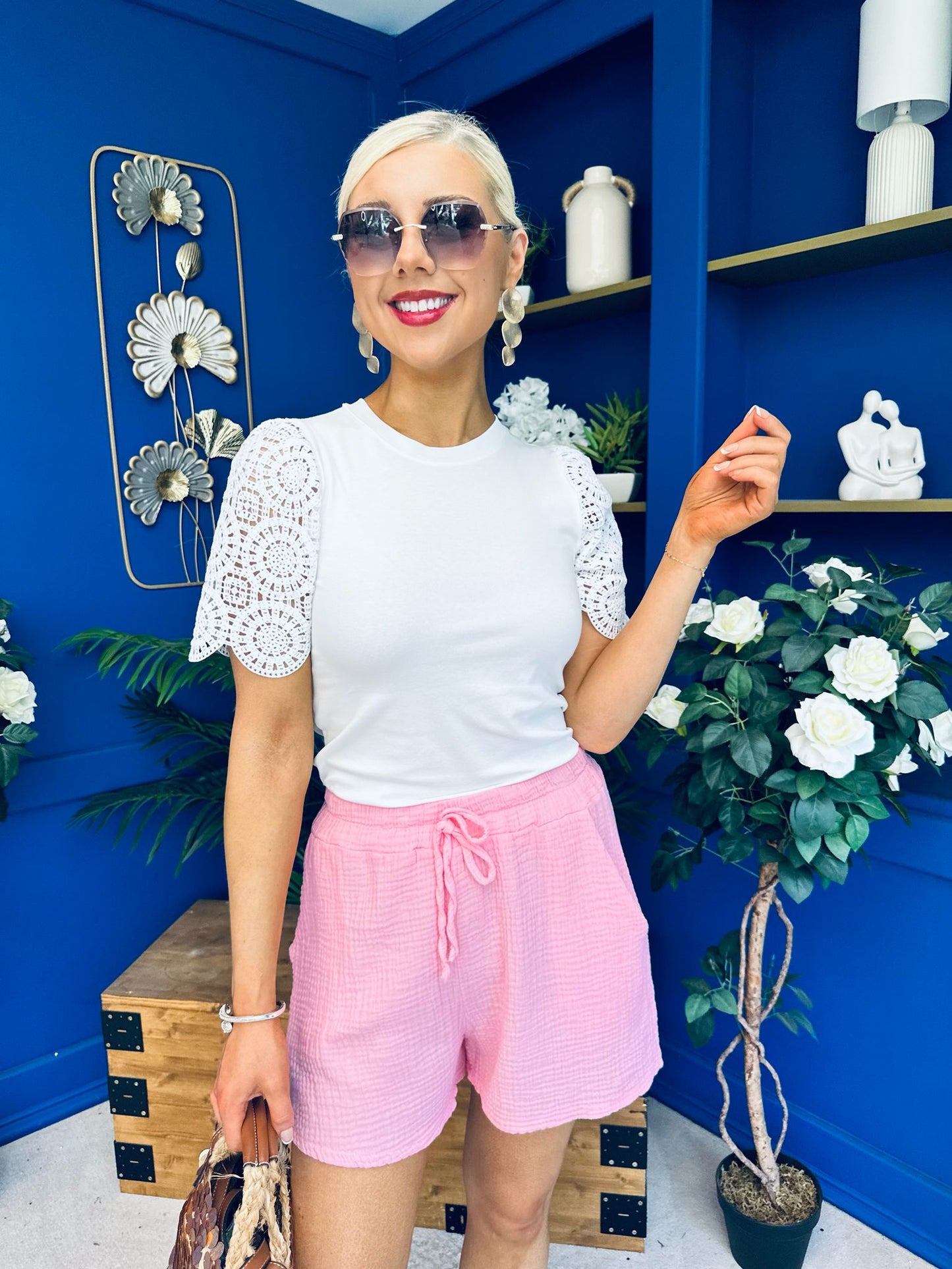 Tanya Crochet Sleeve Top White