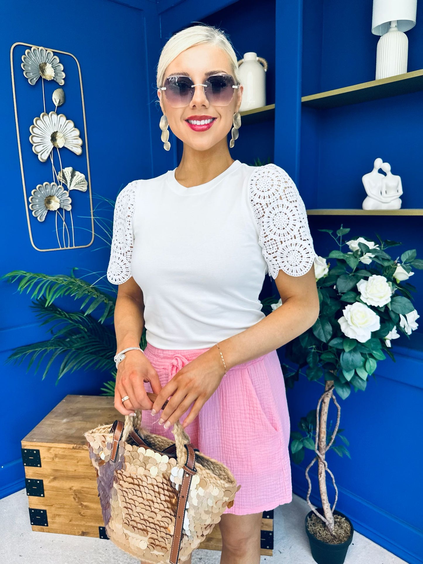 Tanya Crochet Sleeve Top White