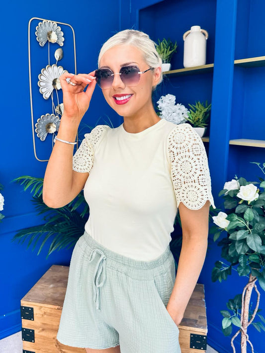 Tanya Crochet Sleeve Top Yellow